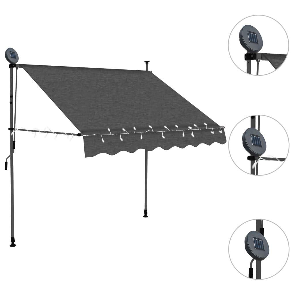 Tenda da Sole Retrattile Manuale con LED 150 cm Antracite 145863