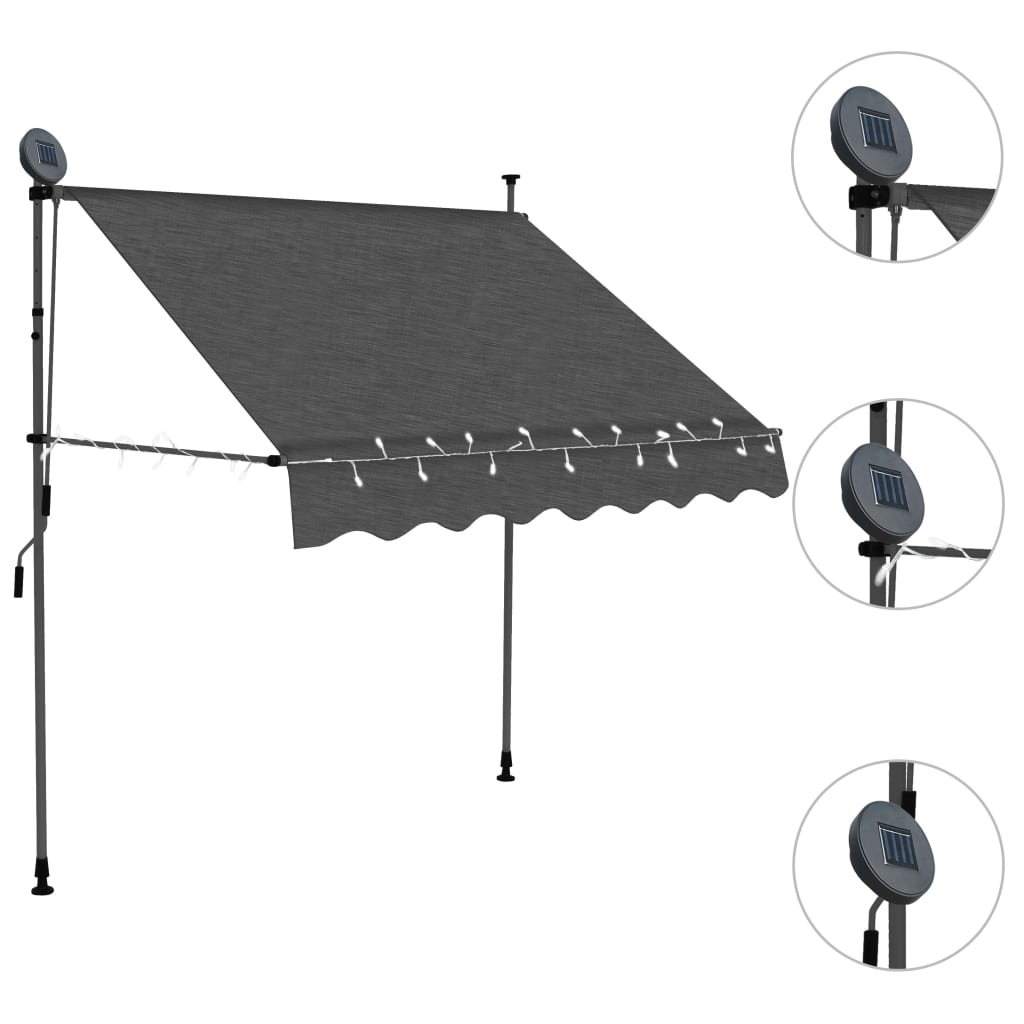 Tenda da Sole Retrattile Manuale con LED 200 cm Antracite 145864