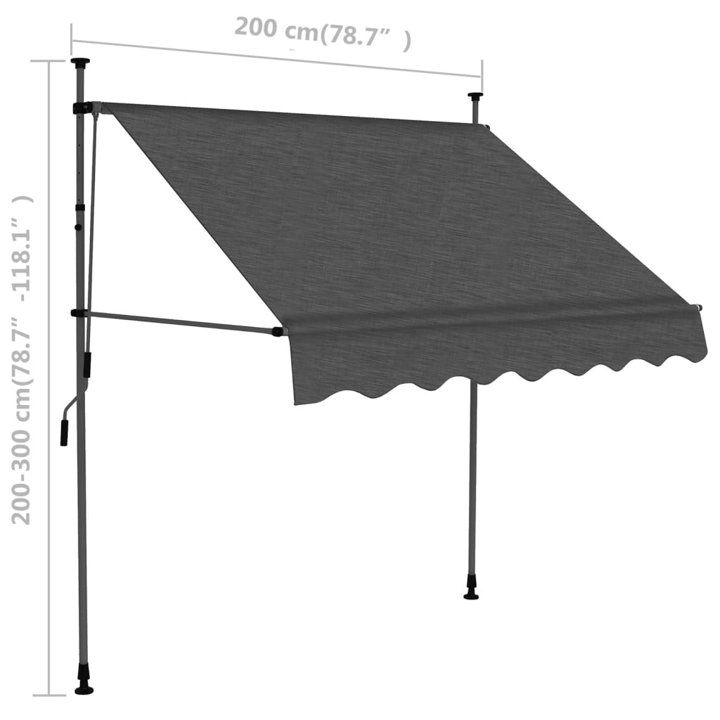 Tenda da Sole Retrattile Manuale con LED 200 cm Antracite 145864