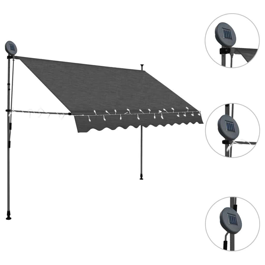 Tenda da Sole Retrattile Manuale con LED 250 cm Antracite 145865