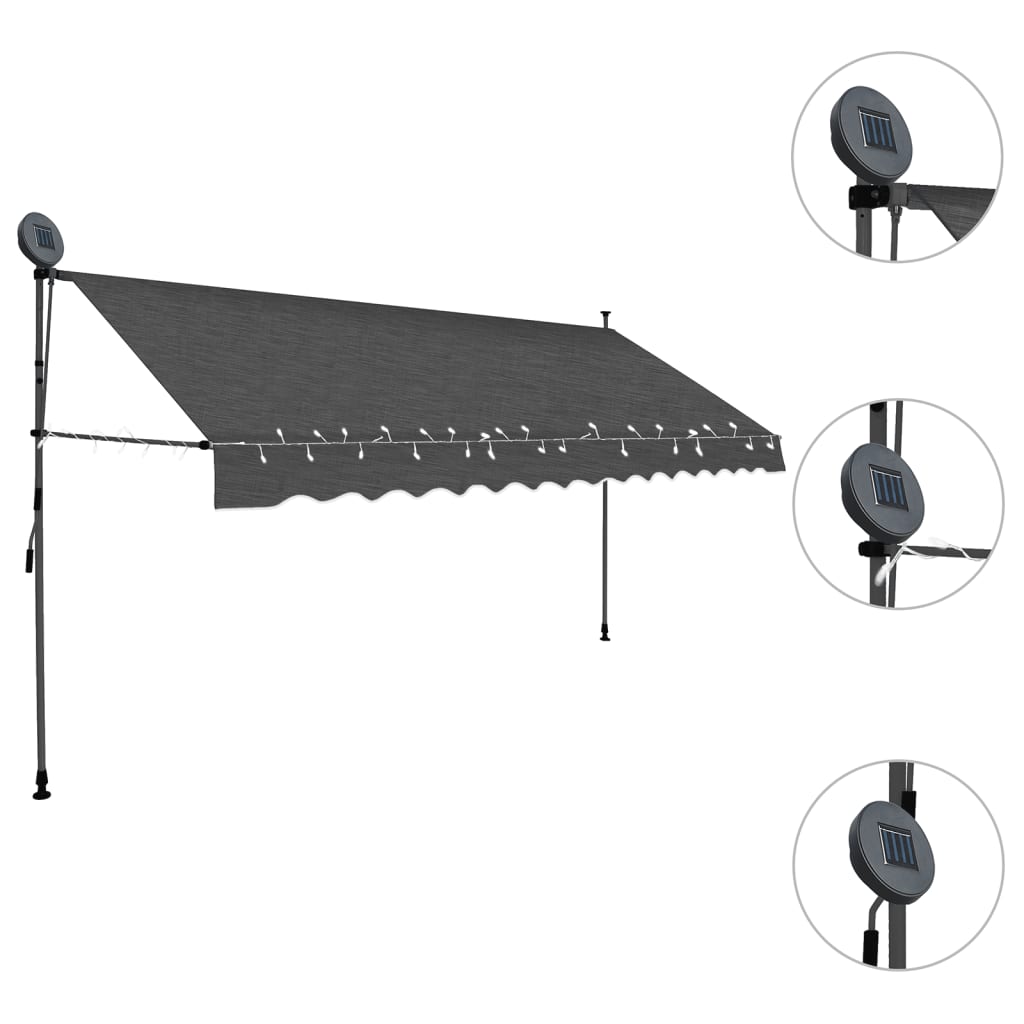 Tenda da Sole Retrattile Manuale con LED 400 cm Antracite 145868