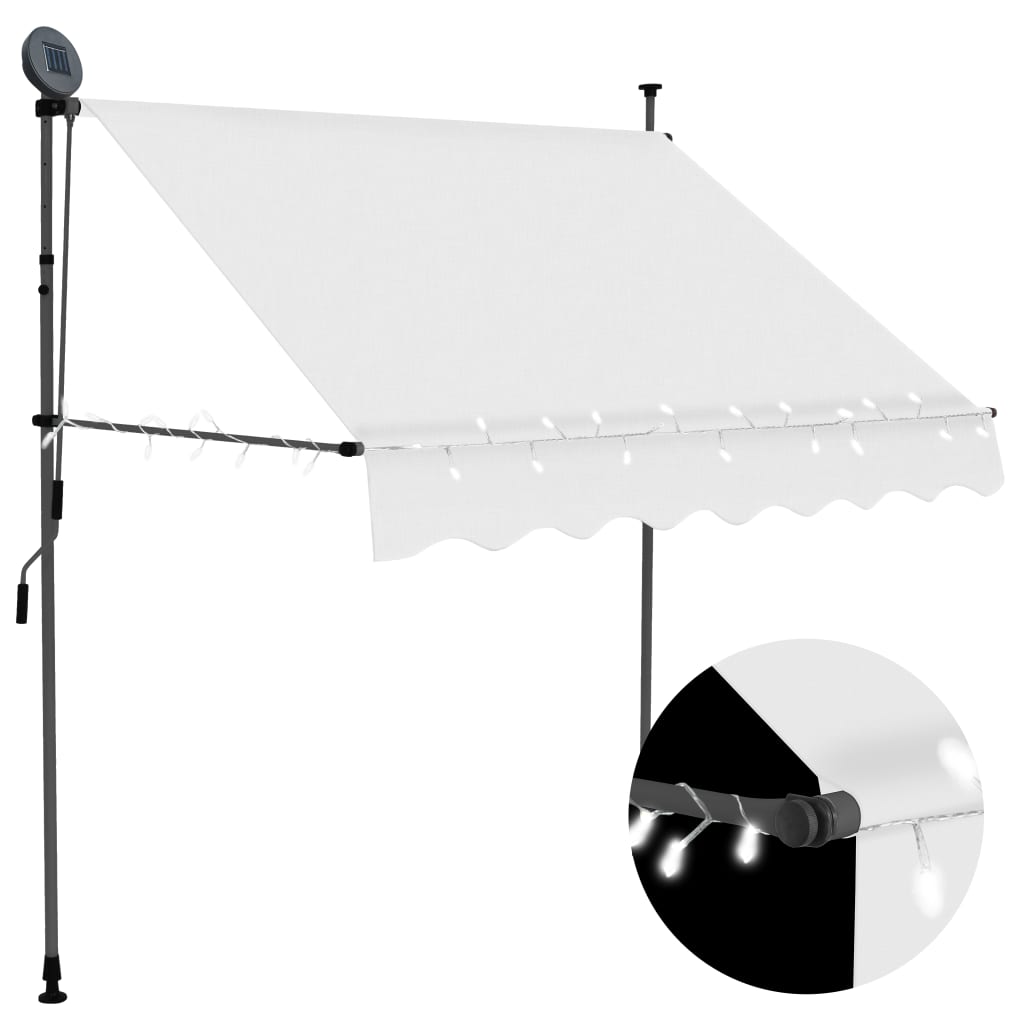 Tenda da Sole Retrattile Manuale con LED 200 cm Crema 145871