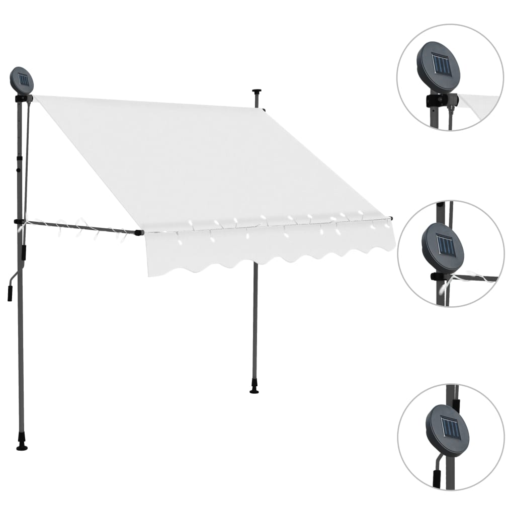 Tenda da Sole Retrattile Manuale con LED 200 cm Crema 145871