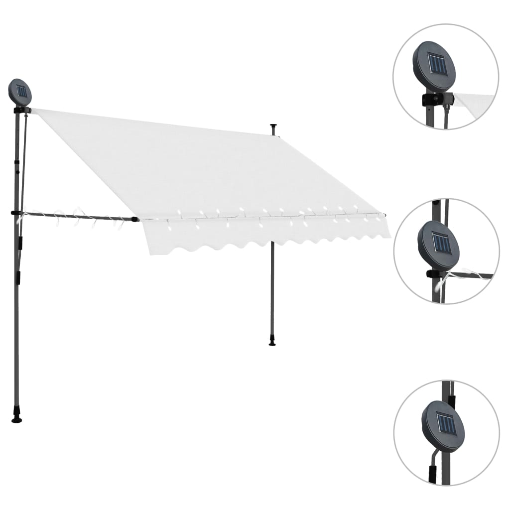 Tenda da Sole Retrattile Manuale con LED 300 cm Crema 145873