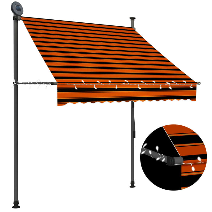 Tenda da Sole Retrattile Manuale LED 150 cm Arancione e Marrone cod mxl 19367