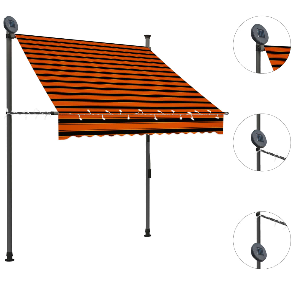 Tenda da Sole Retrattile Manuale LED 150 cm Arancione e Marrone cod mxl 19367