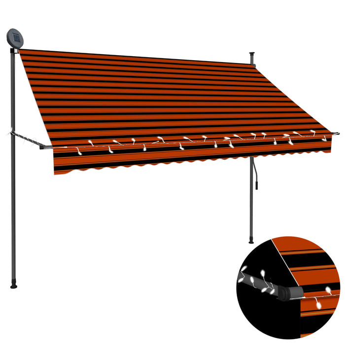 Tenda da Sole Retrattile Manuale LED 250 cm Arancione e Marrone cod mxl 11894