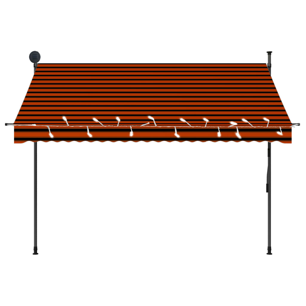 Tenda da Sole Retrattile Manuale LED 250 cm Arancione e Marrone 145879