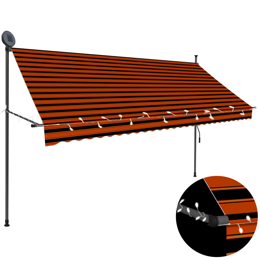 Tenda da Sole Retrattile Manuale LED 300 cm Arancione e Marrone cod mxl 17257