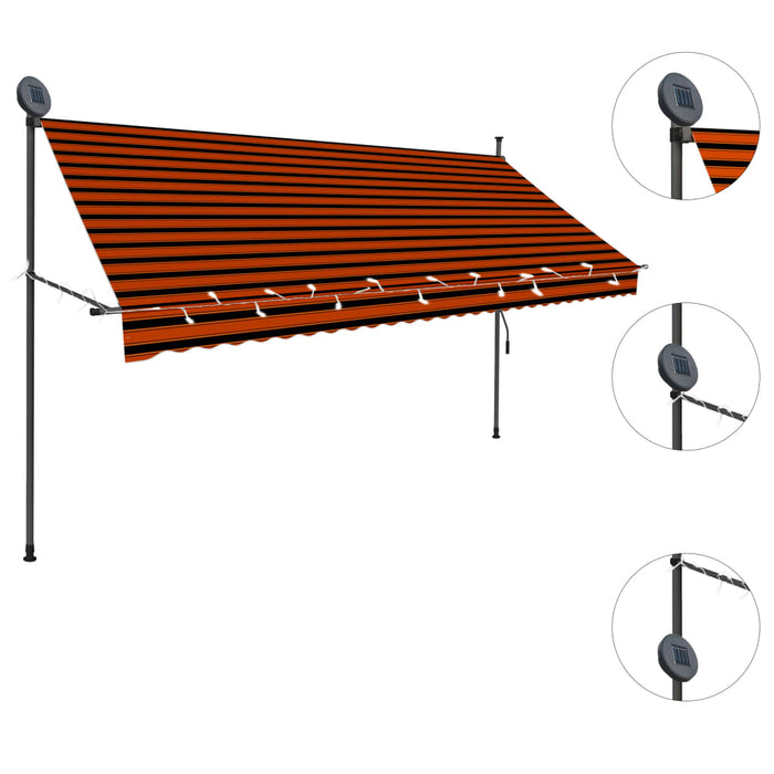 Tenda da Sole Retrattile Manuale LED 300 cm Arancione e Marrone cod mxl 17257