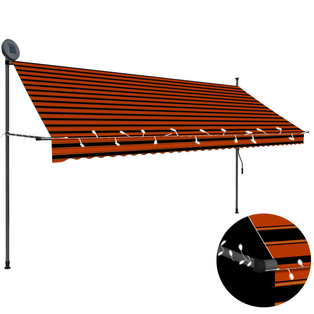 Tenda da Sole Retrattile Manuale LED 350 cm Arancione e Marrone cod mxl 10255