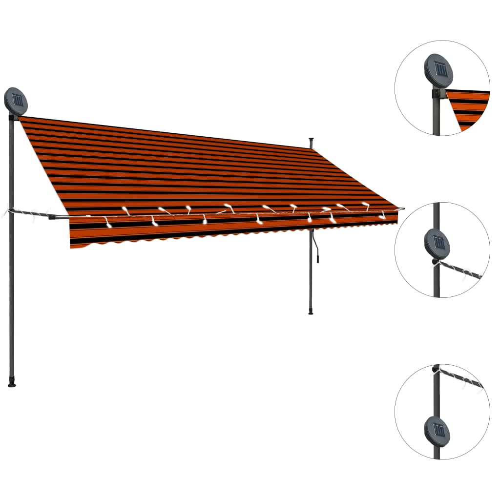 Tenda da Sole Retrattile Manuale LED 350 cm Arancione e Marrone cod mxl 10255