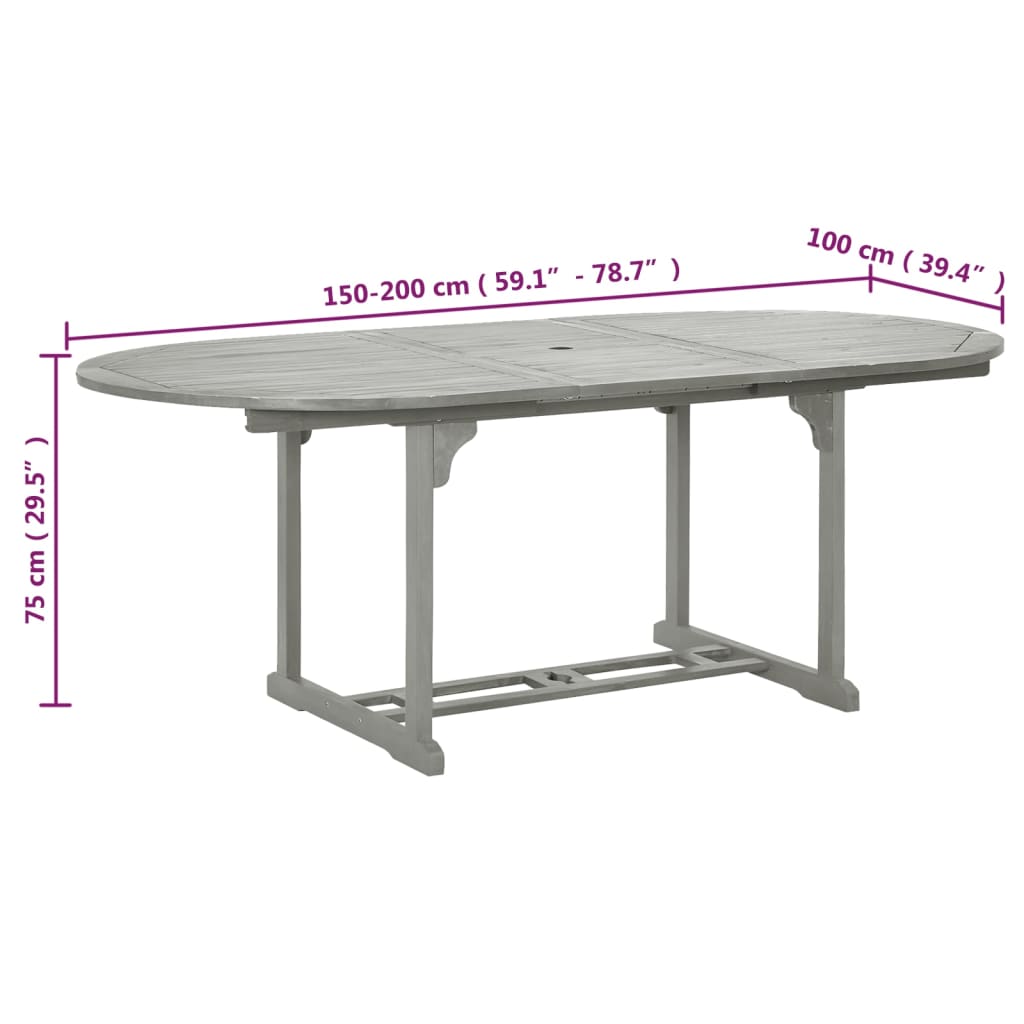 Tavolo da Giardino Grigio 200x100x75 cm in Legno di Acacia 47277