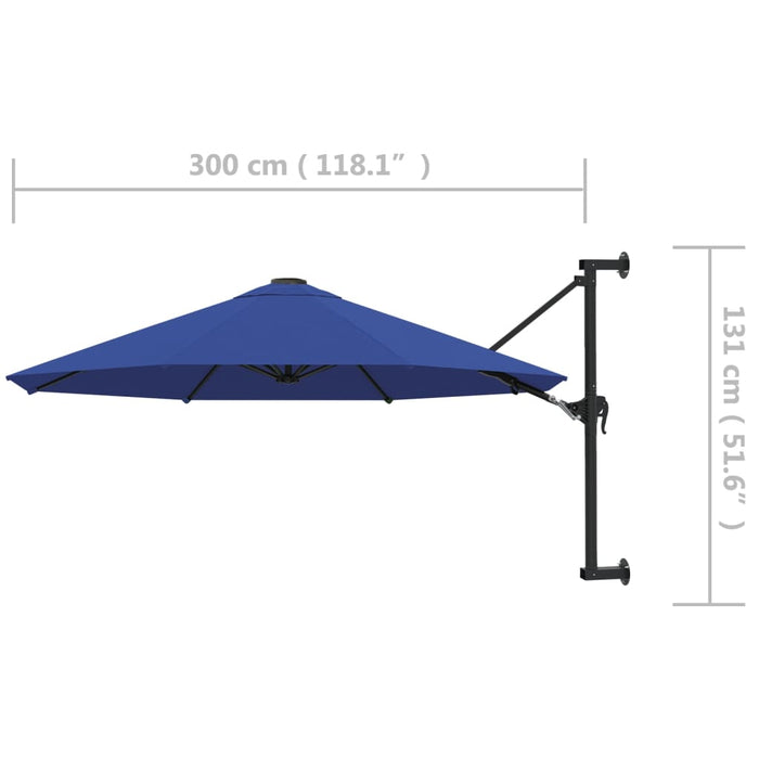 Ombrellone a Muro con Palo in Metallo 300 cm Blu cod mxl 23407