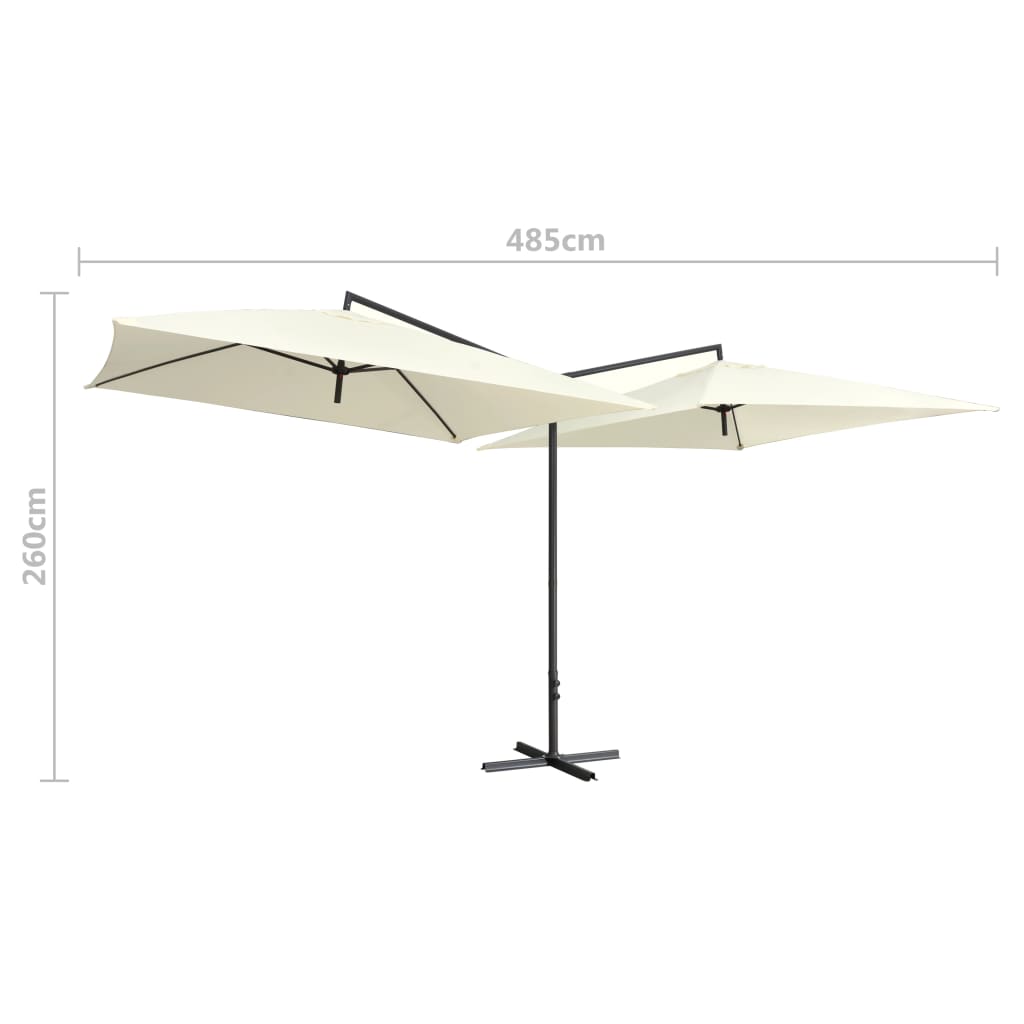 Ombrellone Doppio con Palo in Acciaio 250x250 cm Bianco Sabbia