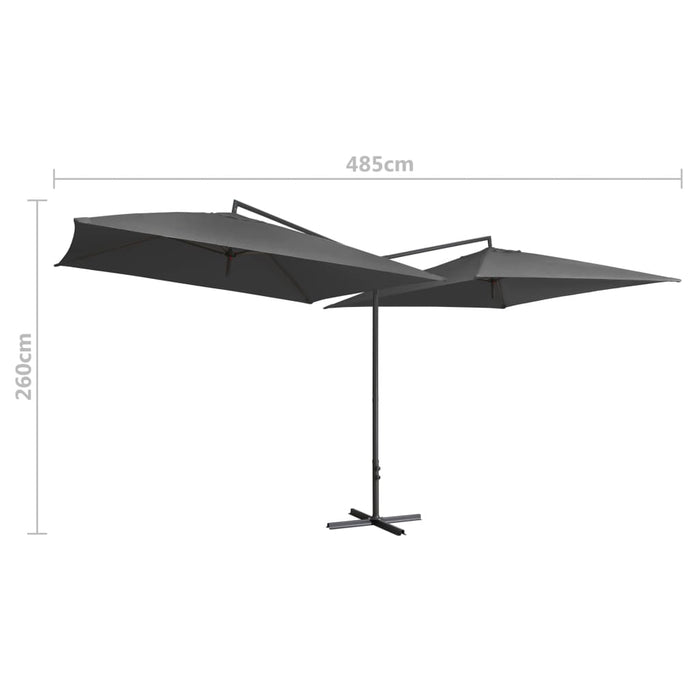 Ombrellone Doppio con Palo in Acciaio 250x250 cm Antracite 47322