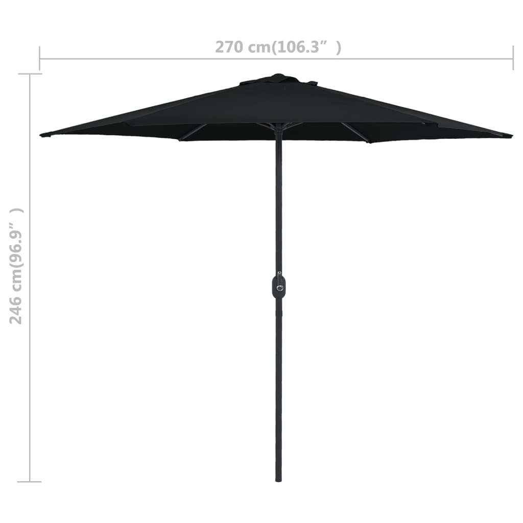 Ombrellone da Esterni con Palo in Alluminio 270x246 cm Nero