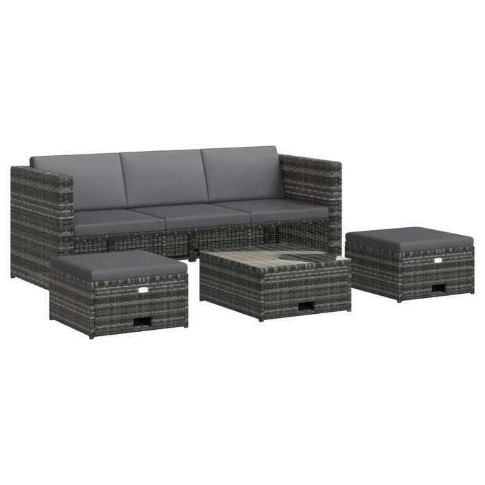 Set Divani da Giardino 4 pz con Cuscini in Polyrattan Grigio cod mxl 41257