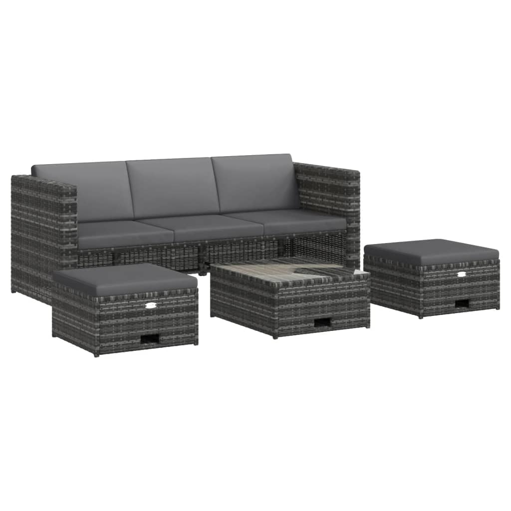 Set Divani da Giardino 4 pz con Cuscini in Polyrattan Grigio 48145