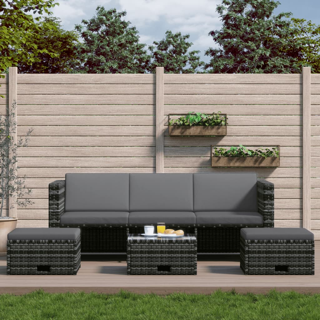 Set Divani da Giardino 4 pz con Cuscini in Polyrattan Grigio 48145