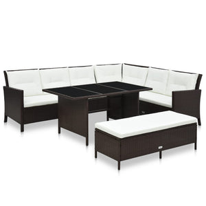 Set Divani da Giardino 3 pz con Cuscini in Polyrattan Marrone 48153