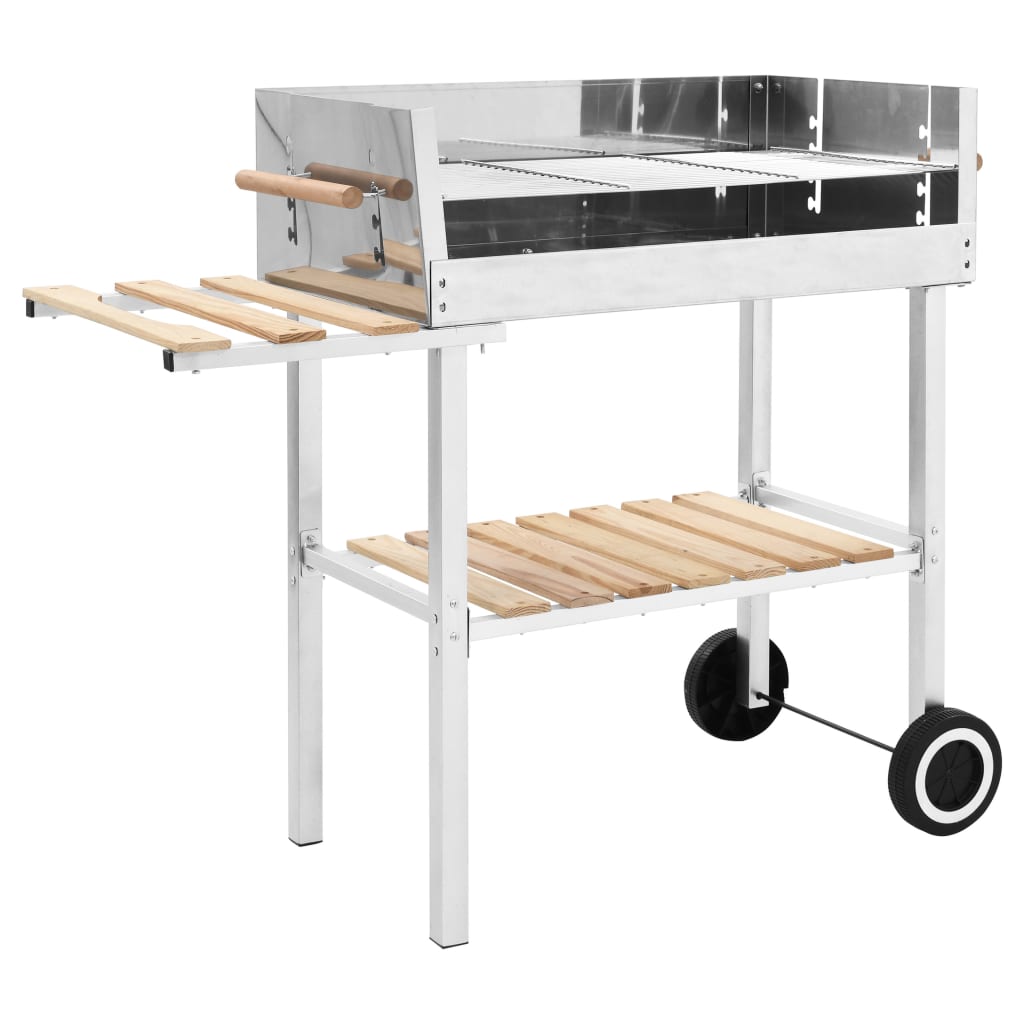 Griglia per Barbecue a Carrello XXL Acciaio Inox con 2 Ripiani 47850