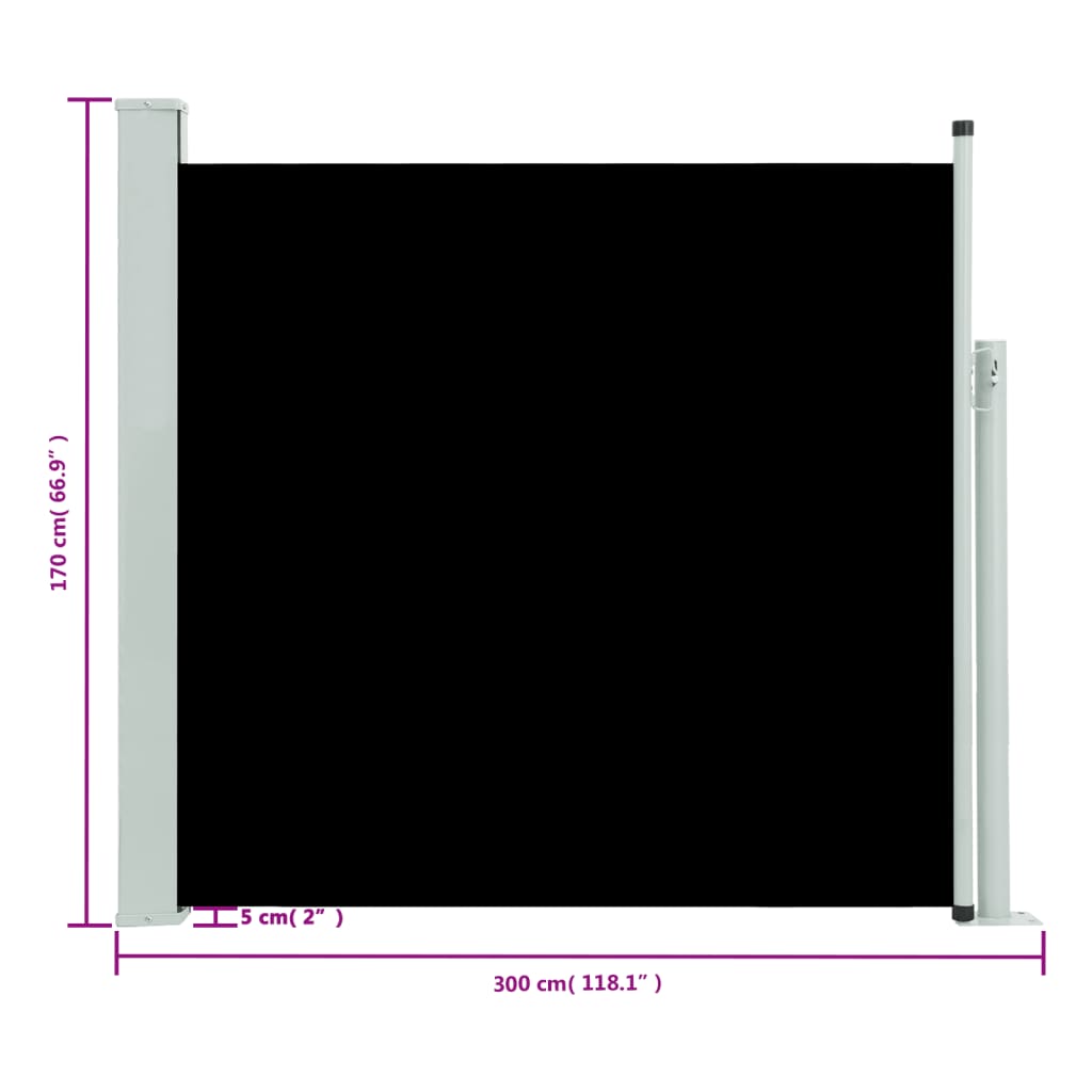 Tenda Laterale Retrattile per Patio 170x300 cm Nera cod mxl 6664