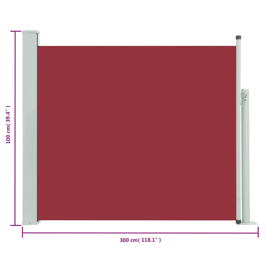 Tenda Laterale Retrattile per Patio 100x300 cm Rossa 48373