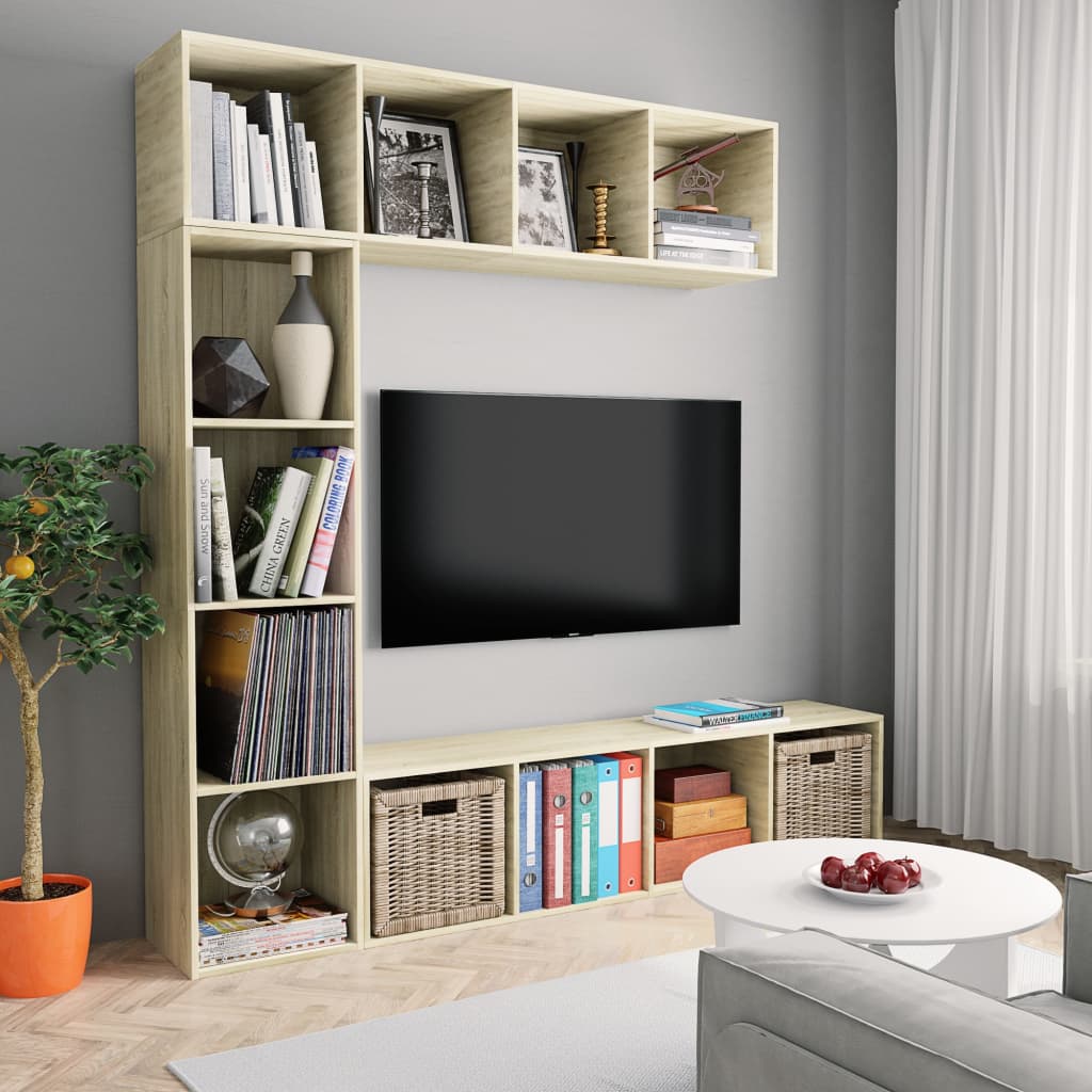 Set Mobili Libreria/Porta TV 3 pz Rovere Sonoma 180x30x180 cmcod mxl 71292