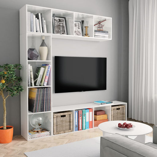 Libreria/Mobile per TV Set da 3 pz Bianco Lucido 180x30x180 cm 278794