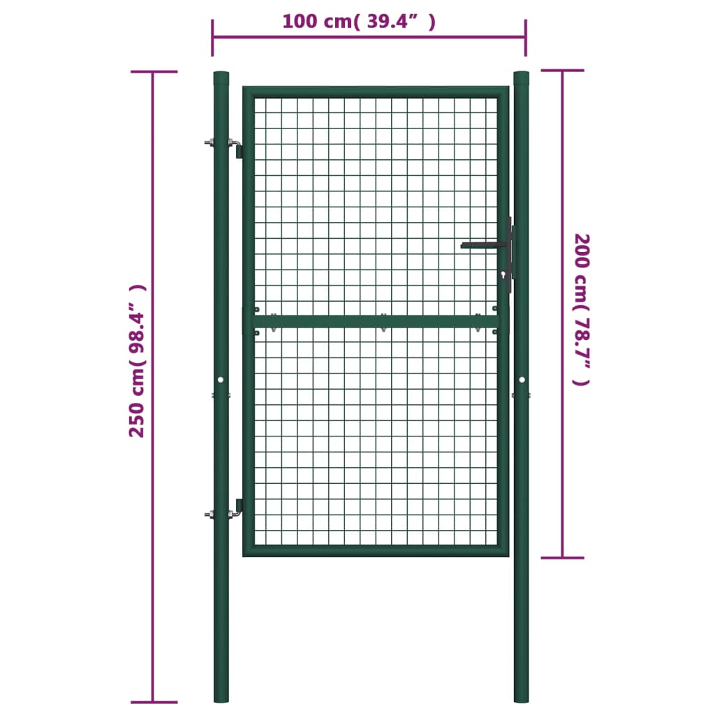 Cancello per Recinzione in Acciaio 100x200 cm Verde cod mxl 51401