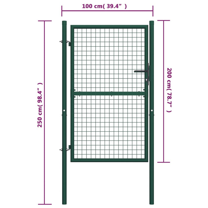 Cancello per Recinzione in Acciaio 100x200 cm Verde cod mxl 51401