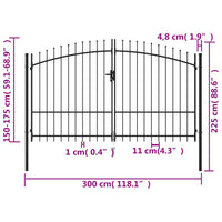 Cancello a Doppia Anta con Punte in Acciaio 3x1,75cm Nero cod mxl 51955