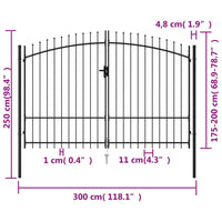 Cancello a Doppia Anta con Punte in Acciaio 3x2 m Nero cod mxl 48182