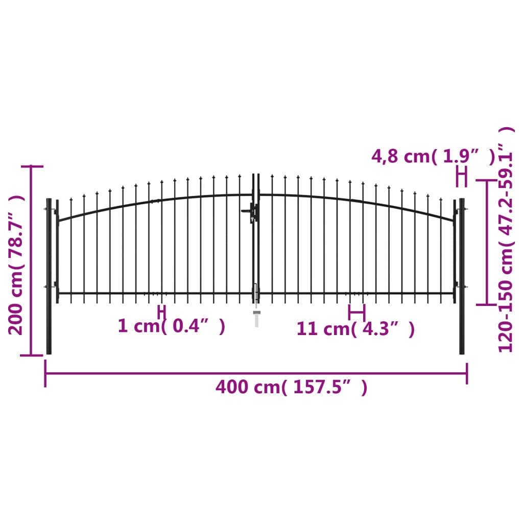 Cancello Doppio con Punte a Lancia 400x200 cm 145740