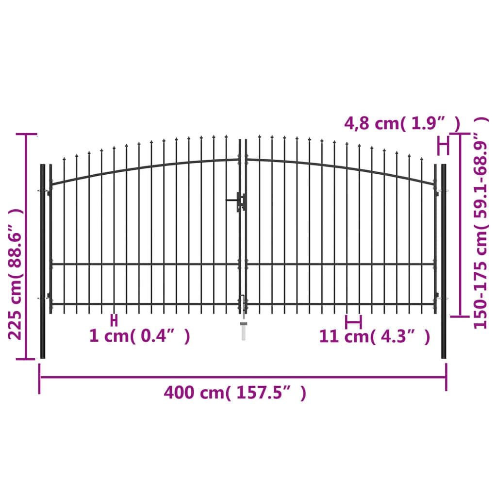 Cancello Doppio con Punte a Lancia 400x225 cm