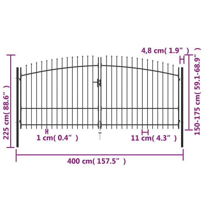 Cancello Doppio con Punte a Lancia 400x225 cm