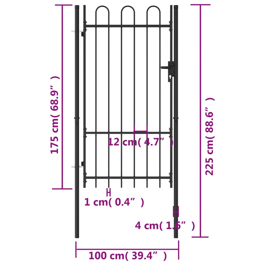 Cancello a Singola Anta con Archi in Acciaio 1x1,75 m Nero cod mxl 53399