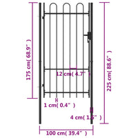 Cancello a Singola Anta con Archi in Acciaio 1x1,75 m Nero cod mxl 53399