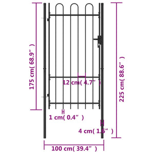 Cancello a Singola Anta con Archi in Acciaio 1x1,75 m Nero cod mxl 53399