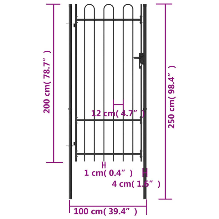 Cancello a Singola Anta con Archi in Acciaio 1x2 m Nero 145744