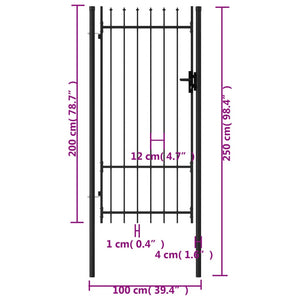 Cancello a Singola Anta con Punte in Acciaio 1x2 m Nero cod mxl 45200