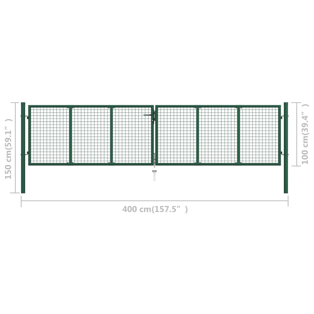 Cancello da Giardino a Rete in Acciaio 400x100 cm Verde cod mxl 53743