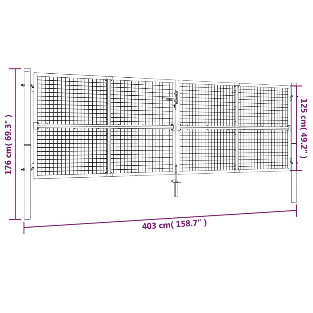 Cancello da Giardino a Rete in Acciaio 400x125 cm Verde 145749