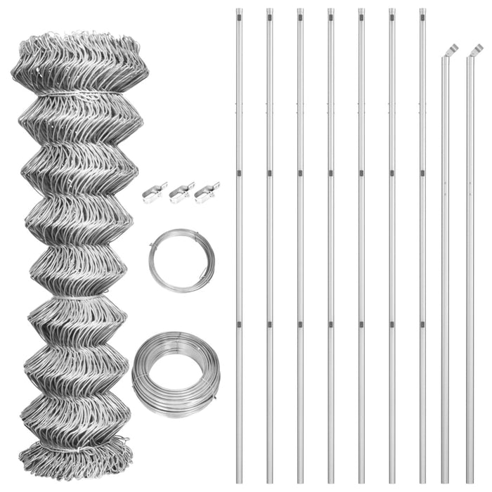 Recinzione in Rete con Pali in Acciaio Zincato 15x1,5 m Argento 145752