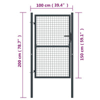 Cancello per Giardino in Acciaio Zincato Grigio 100x200 cm  cod mxl 45485