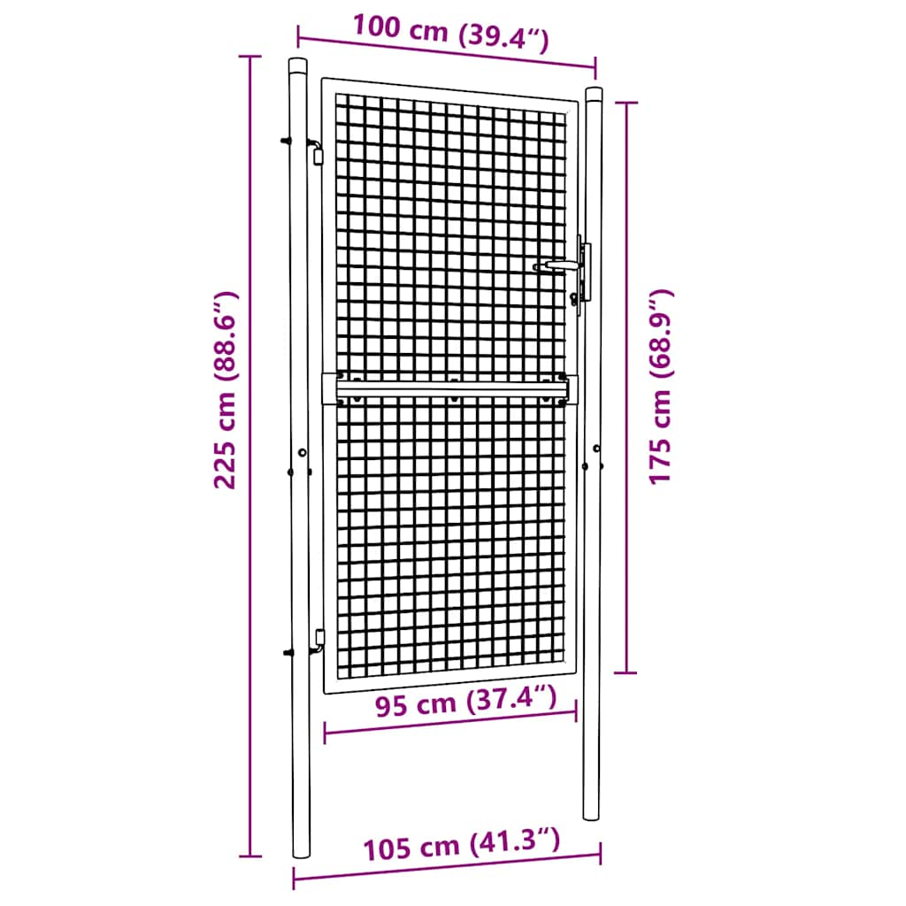 Cancello per Giardino in Acciaio Zincato Grigio 100x225 cm 145774