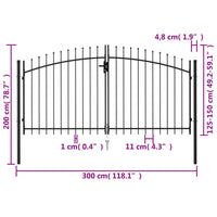 Cancello a Doppia Anta con Punte in Acciaio 3x1,5 m Nero cod mxl 48921