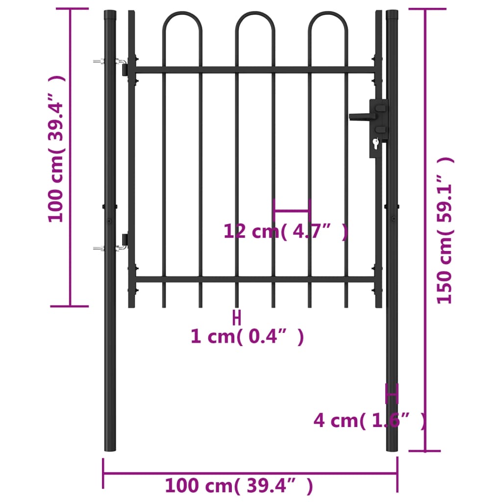 Cancello a Singola Anta con Archi in Acciaio 1x1 m Nero cod mxl 49055