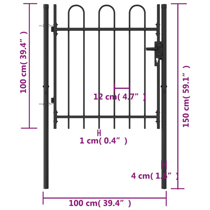 Cancello a Singola Anta con Archi in Acciaio 1x1 m Nero cod mxl 49055